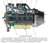 Вид двигателя ЗМЗ–40911 спереди, справа, слева и сверху