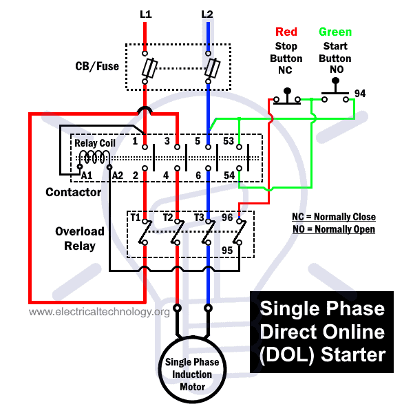 Single Phase Direct Online DOL Starter Wiring Diagram
